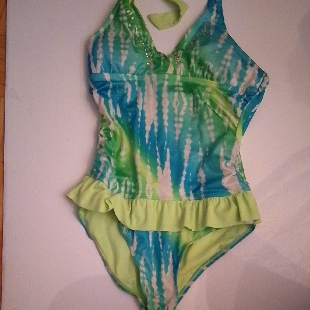 Green and Blue Tie-Dye Swimsuit